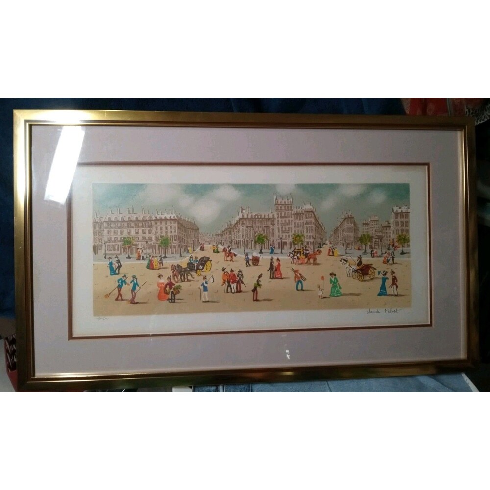 Claude Tabet Vintage S/N Lithograph "Sunday Afternoon 254/275 10.5"×23.5" Framed